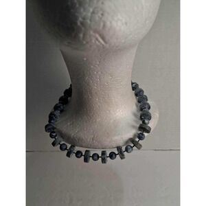 VTG Sarah Coventry Statement Beaded Necklace‎ Blue Gray Stones Silver Tone Clasp